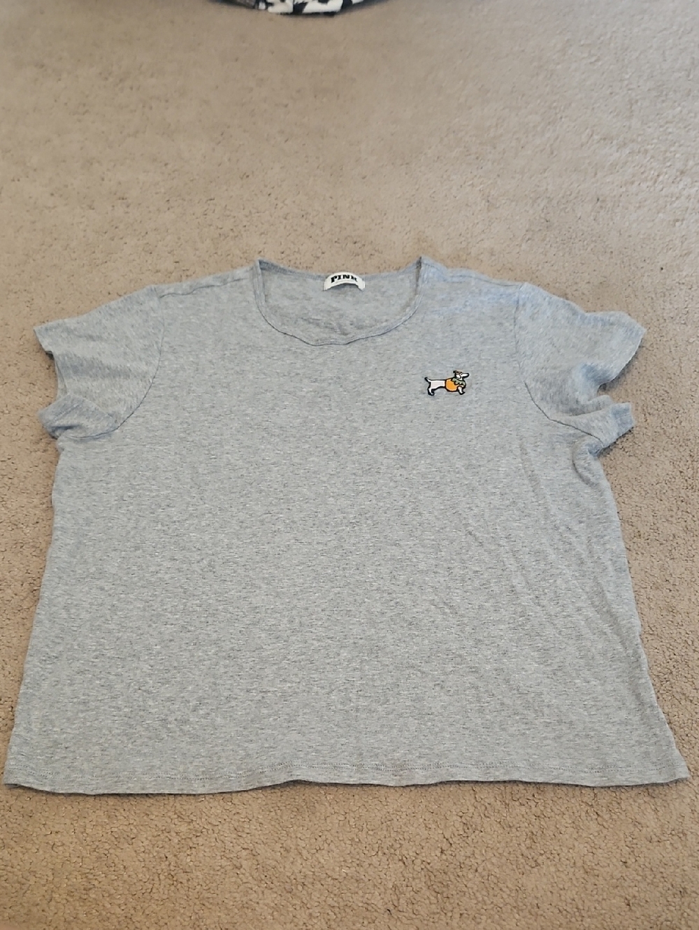 Like New PINK Grey Tee with Small Dog Pumpkin Logo